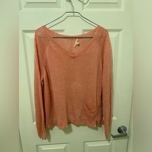 Casual V-Neck Long Sleeve Top in Orange